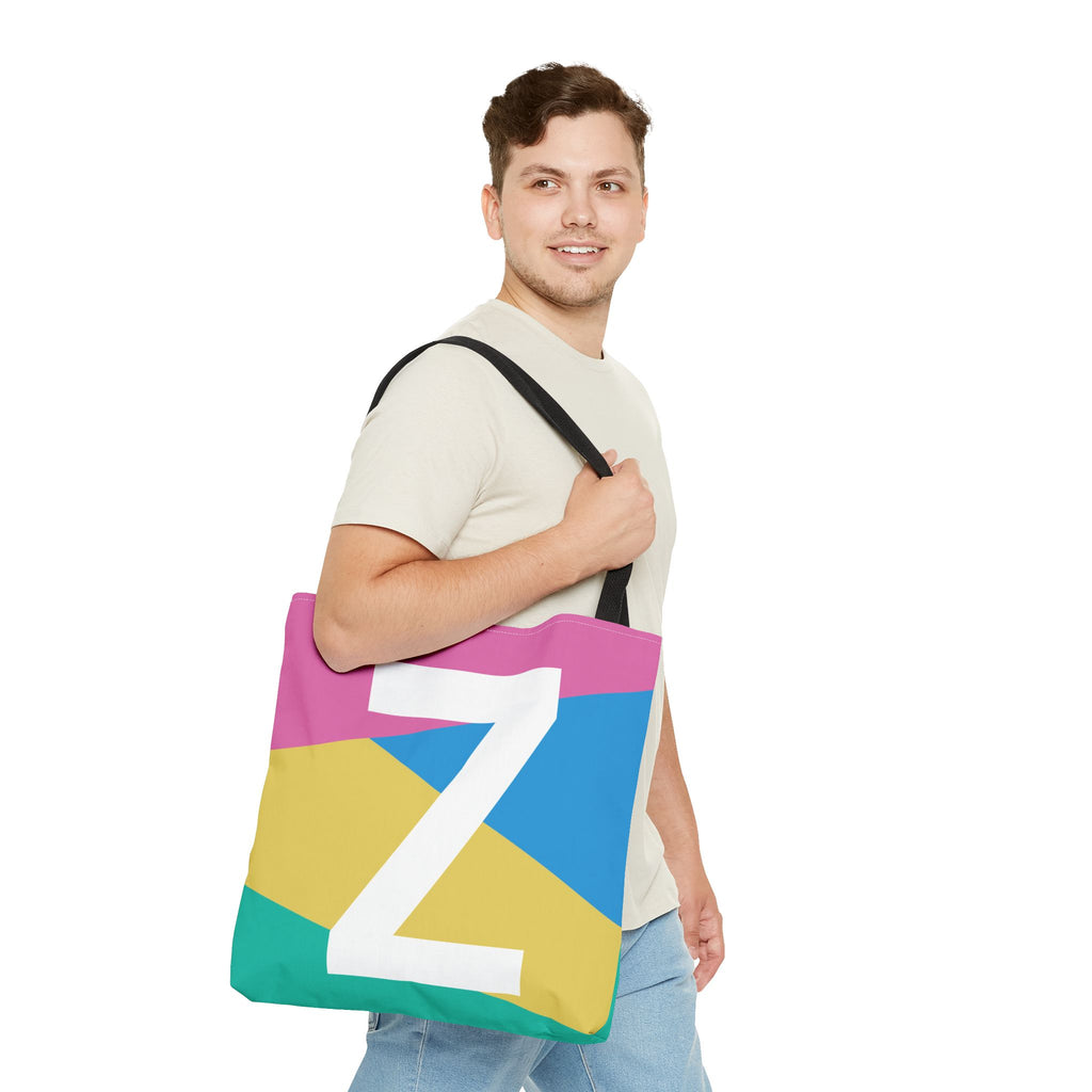 Monogram 'Z' Colorblock Tote Bag — Personalized Initial Z Shoulder Tote