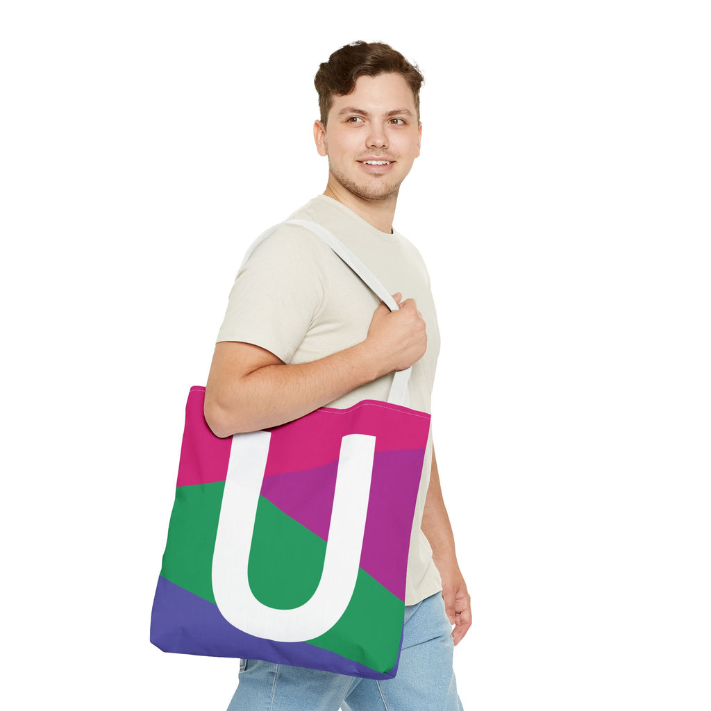 Monogram 'U' Colorblock Tote Bag — Personalized Initial U Shoulder Tote