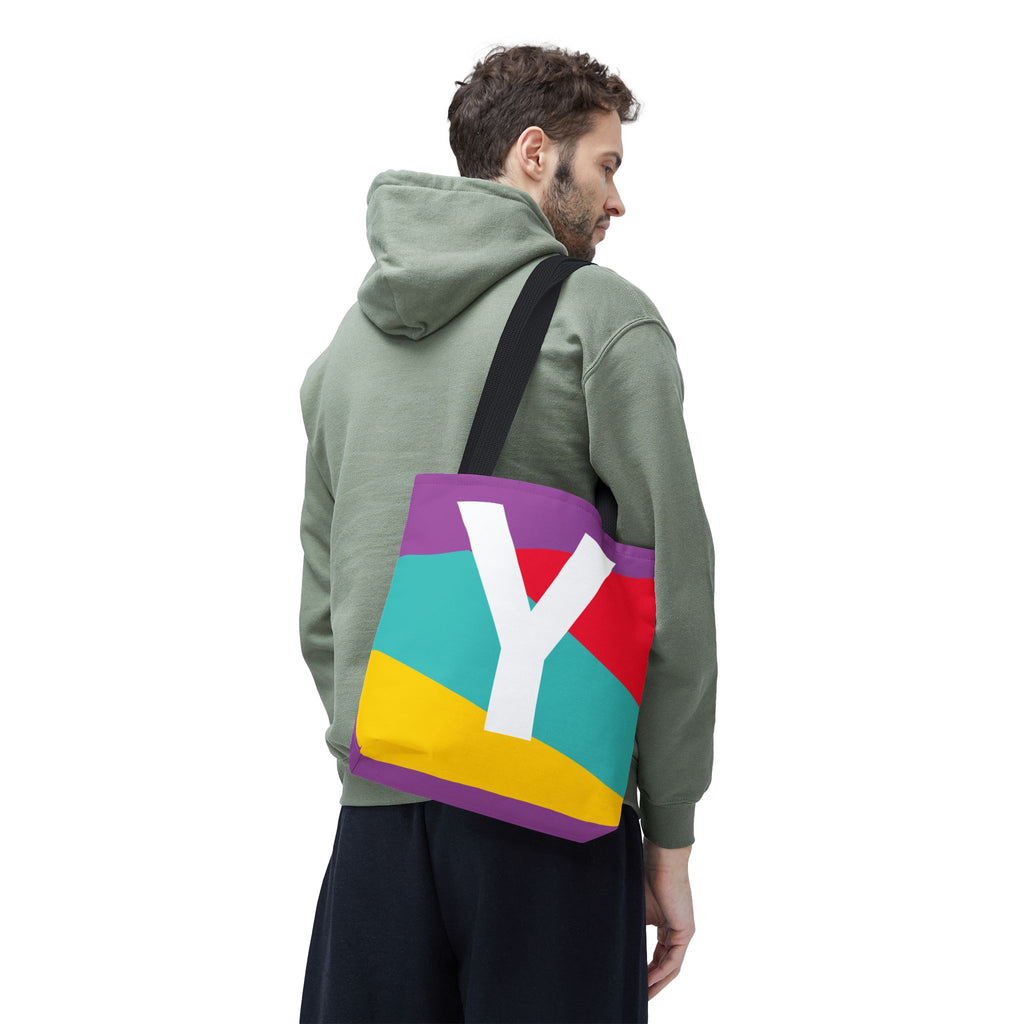 Monogram 'Y' Colorblock Tote Bag — Personalized Initial Y Shoulder Tote