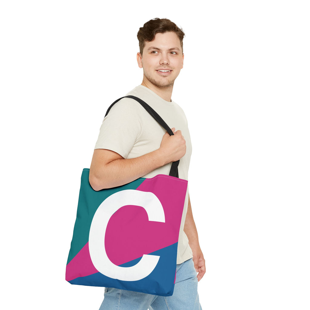 Monogram 'C' Colorblock Tote Bag — Personalized Initial C Shoulder Tote