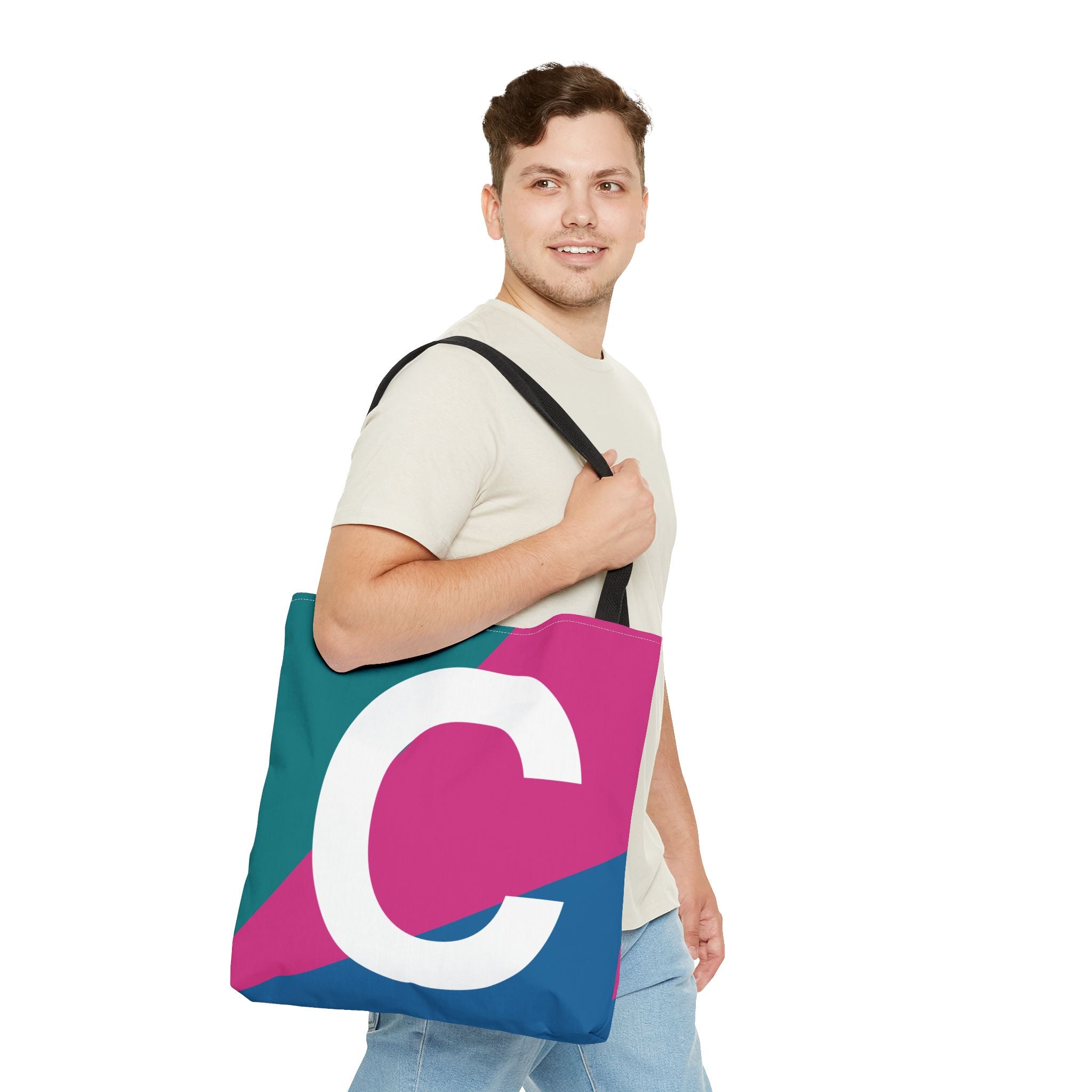 Monogram 'C' Colorblock Tote Bag — Personalized Initial C Shoulder Tote