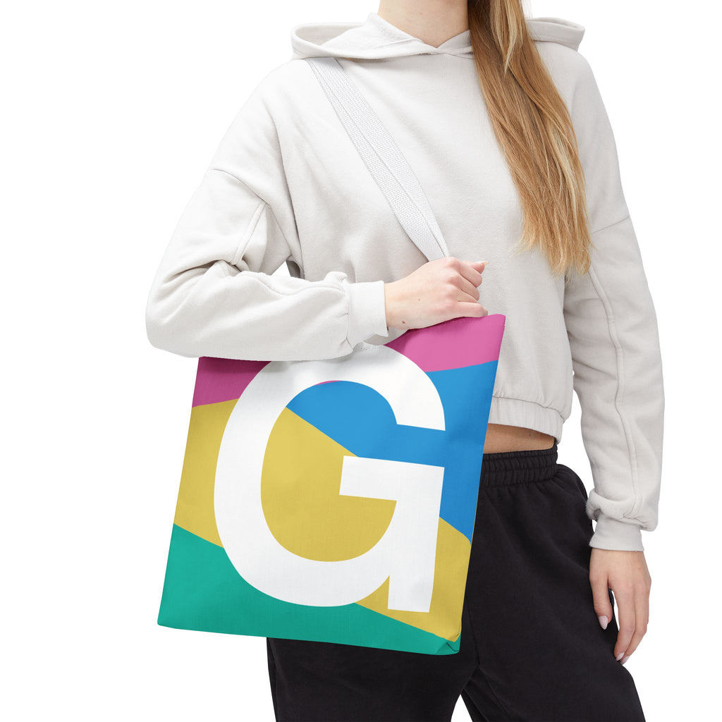 Monogram 'G' Colorblock Tote Bag — Personalized Initial G Shoulder Tote