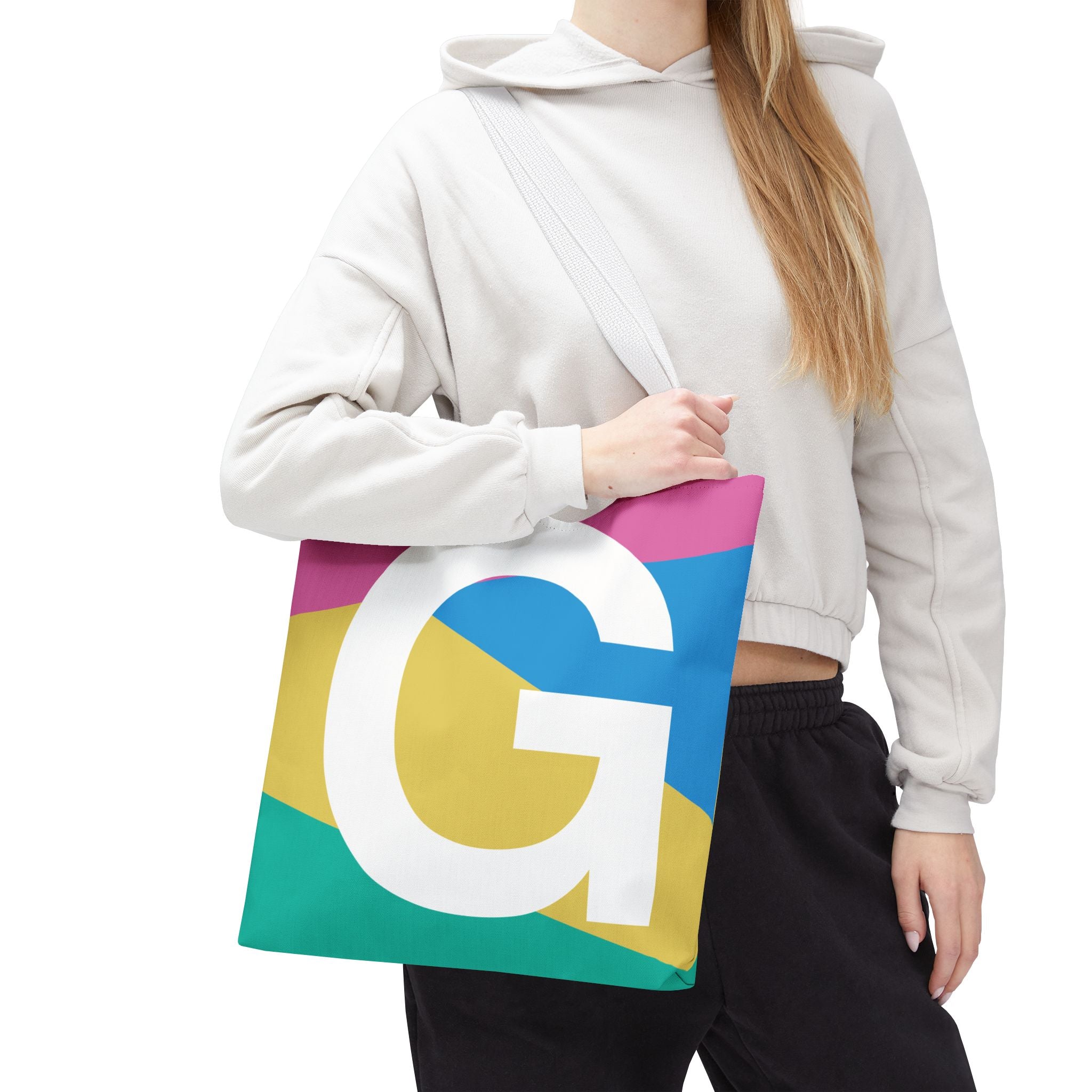 Monogram 'G' Colorblock Tote Bag — Personalized Initial G Shoulder Tote
