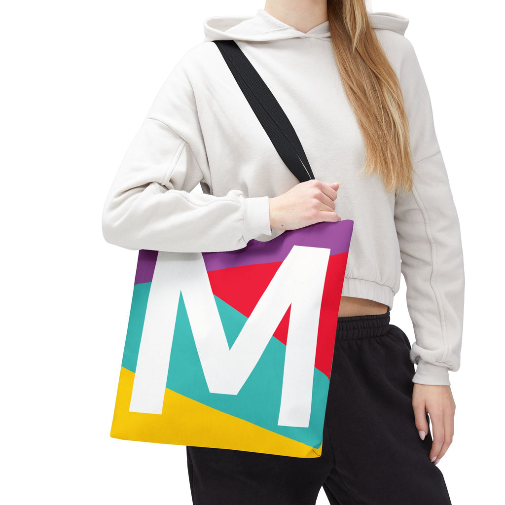 Monogram 'M' Colorblock Tote Bag — Personalized Initial M Shoulder Tote