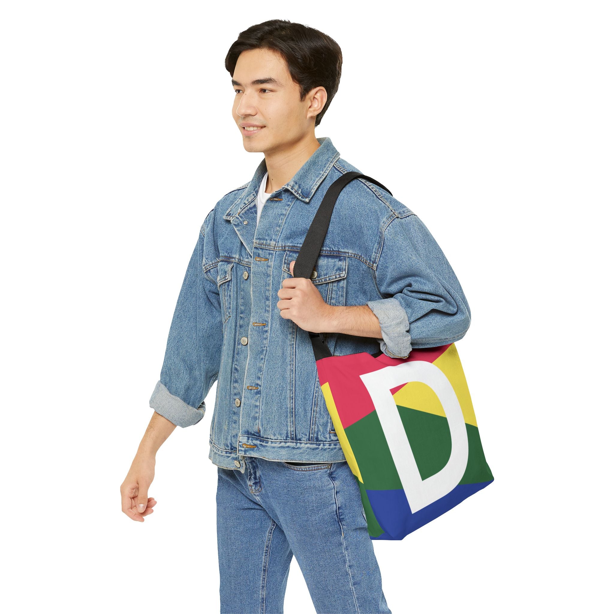 Initial Letter 'D' Colorblock Adjustable Tote Bag — Monogram Alphabet Shoulder Bag