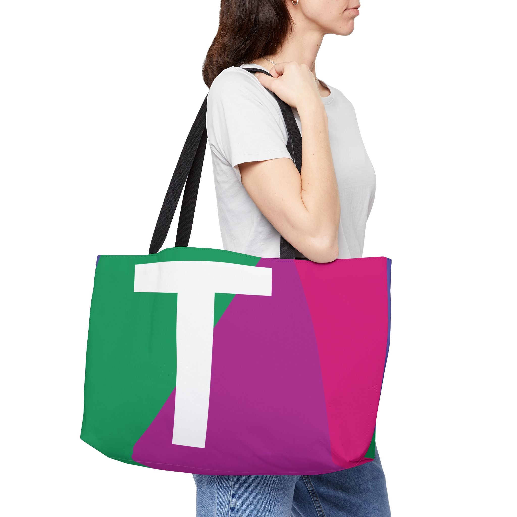 Personalized 'T' Colorblock Tote Bag — Monogram Weekender Tote