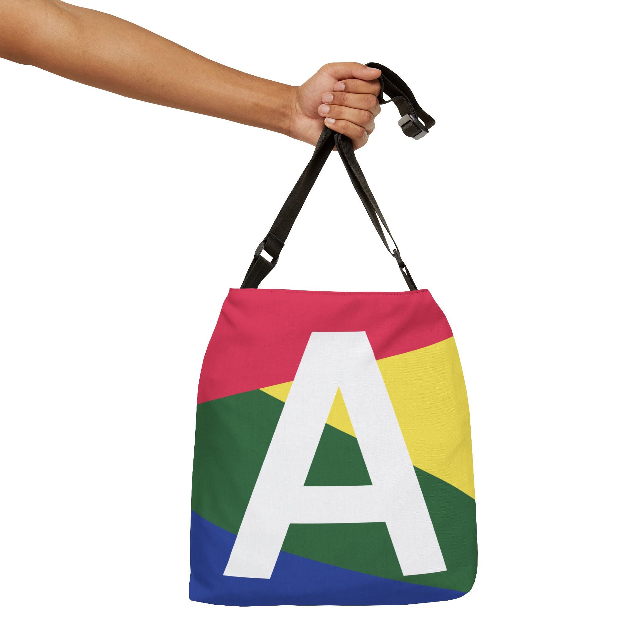 Initial Letter 'A' Colorblock Adjustable Tote Bag — Monogram Alphabet Shoulder Bag