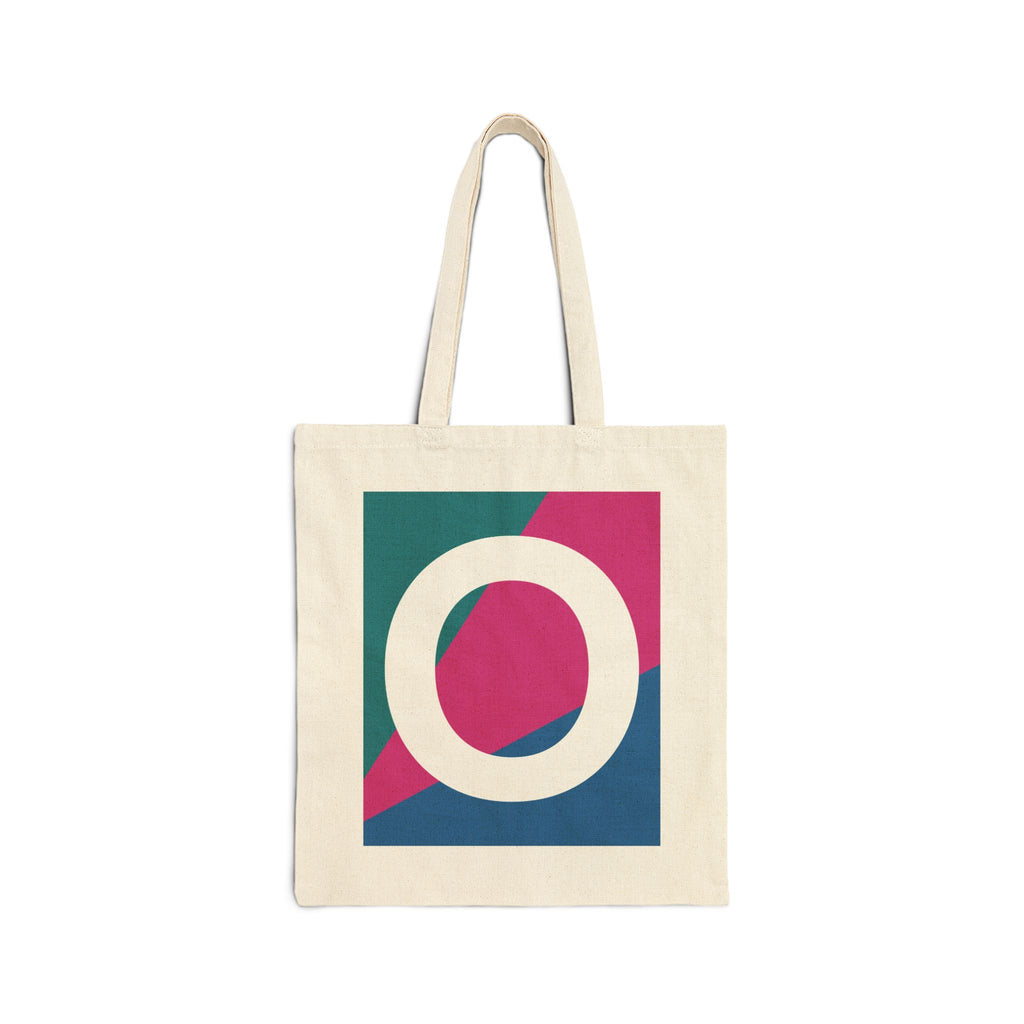 Initial O Colorblock Canvas Tote Bag — Monogram Letter O Reusable Grocery Tote