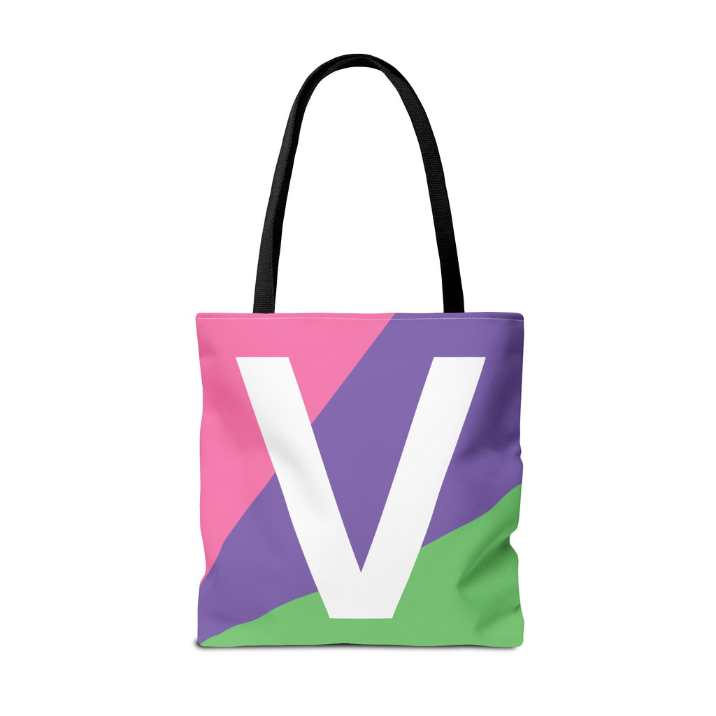 Monogram 'V' Colorblock Tote Bag — Personalized Initial V Shoulder Tote