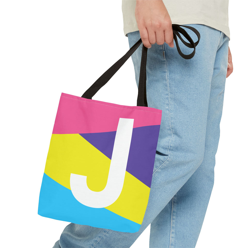 Monogram 'J' Colorblock Tote Bag — Personalized Initial J Shoulder Tote
