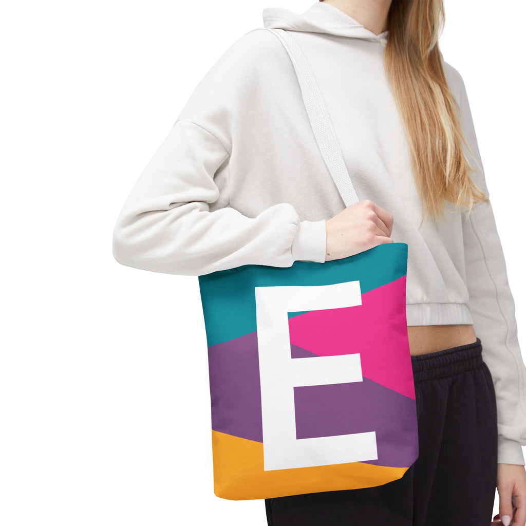 Monogram 'E' Colorblock Tote Bag — Personalized Initial E Shoulder Tote