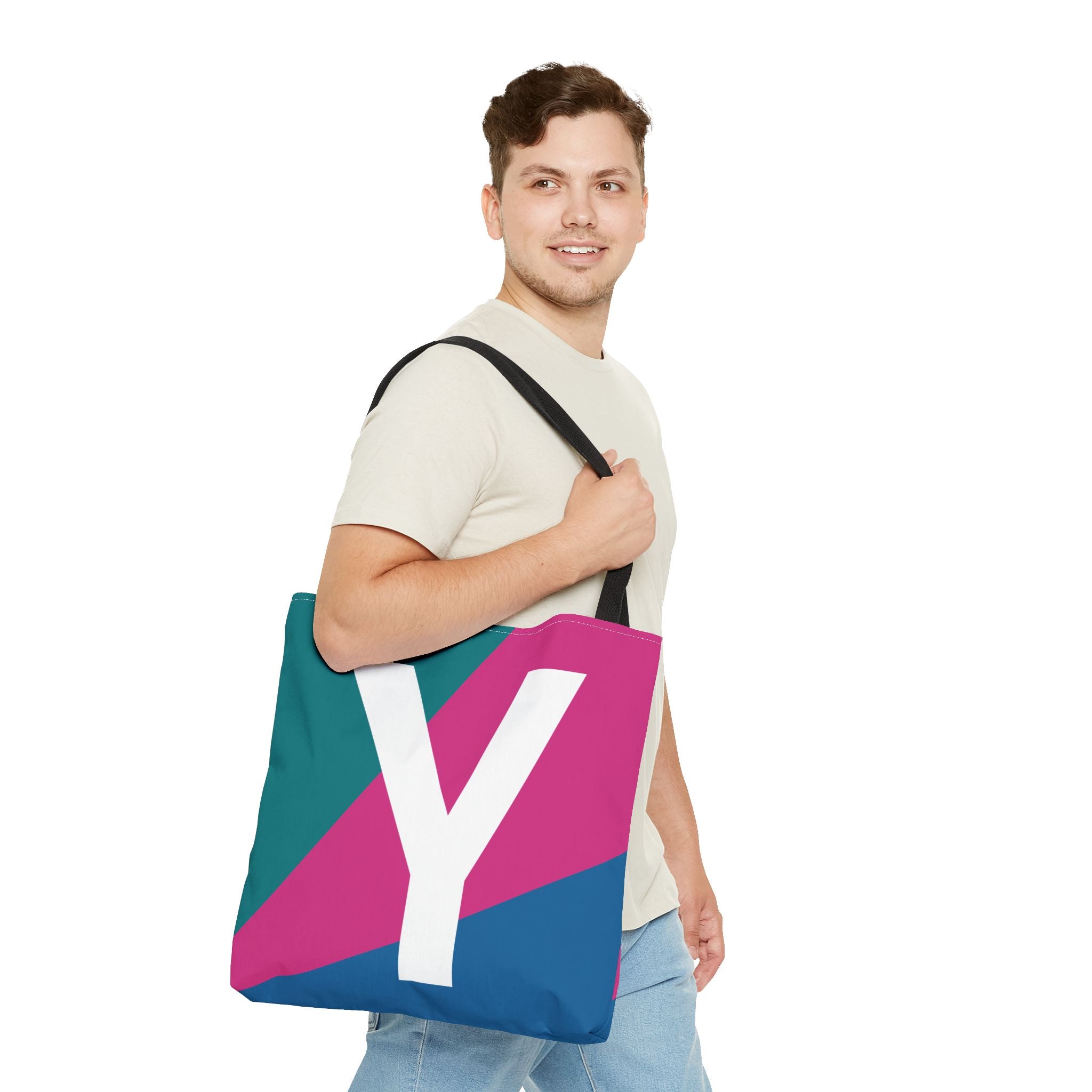 Monogram 'Y' Colorblock Tote Bag — Personalized Initial Y Shoulder Tote
