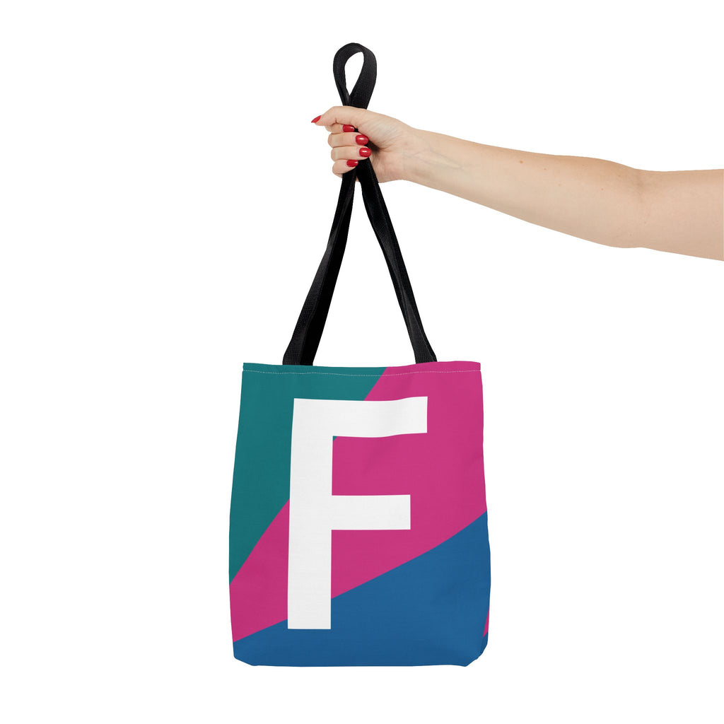 Monogram 'F' Colorblock Tote Bag — Personalized Initial F Shoulder Tote