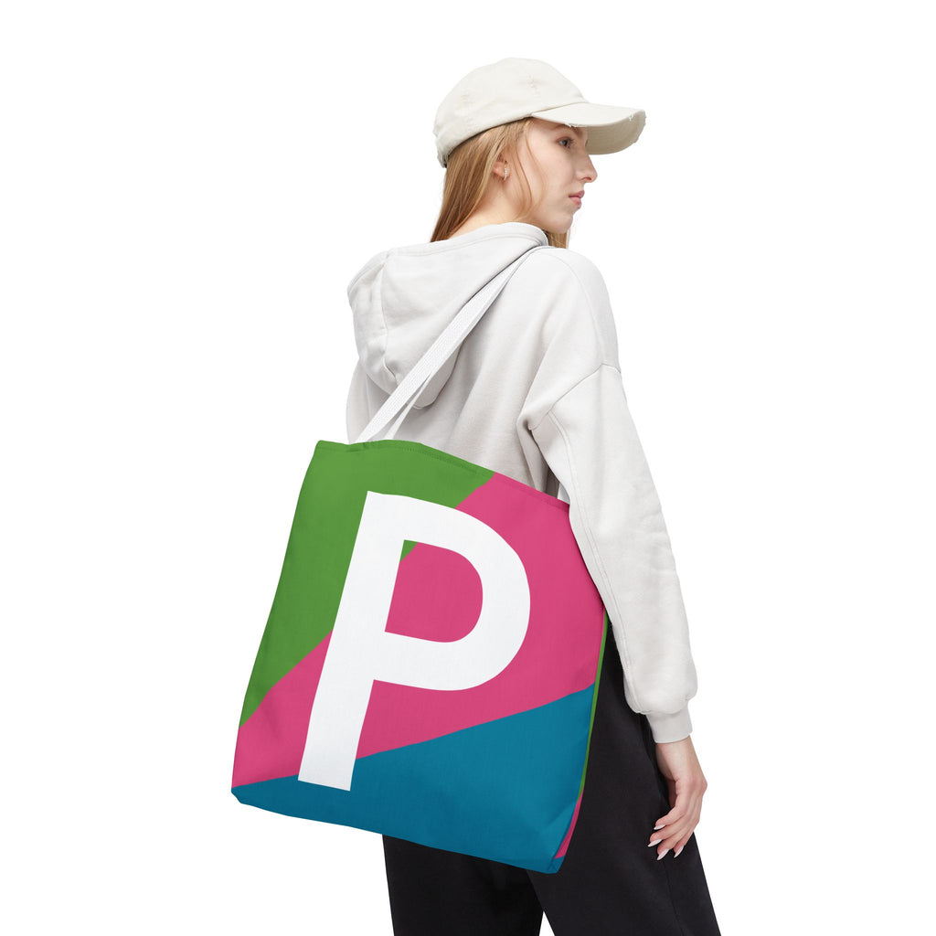 Monogram 'P' Colorblock Tote Bag — Personalized Initial P Shoulder Tote
