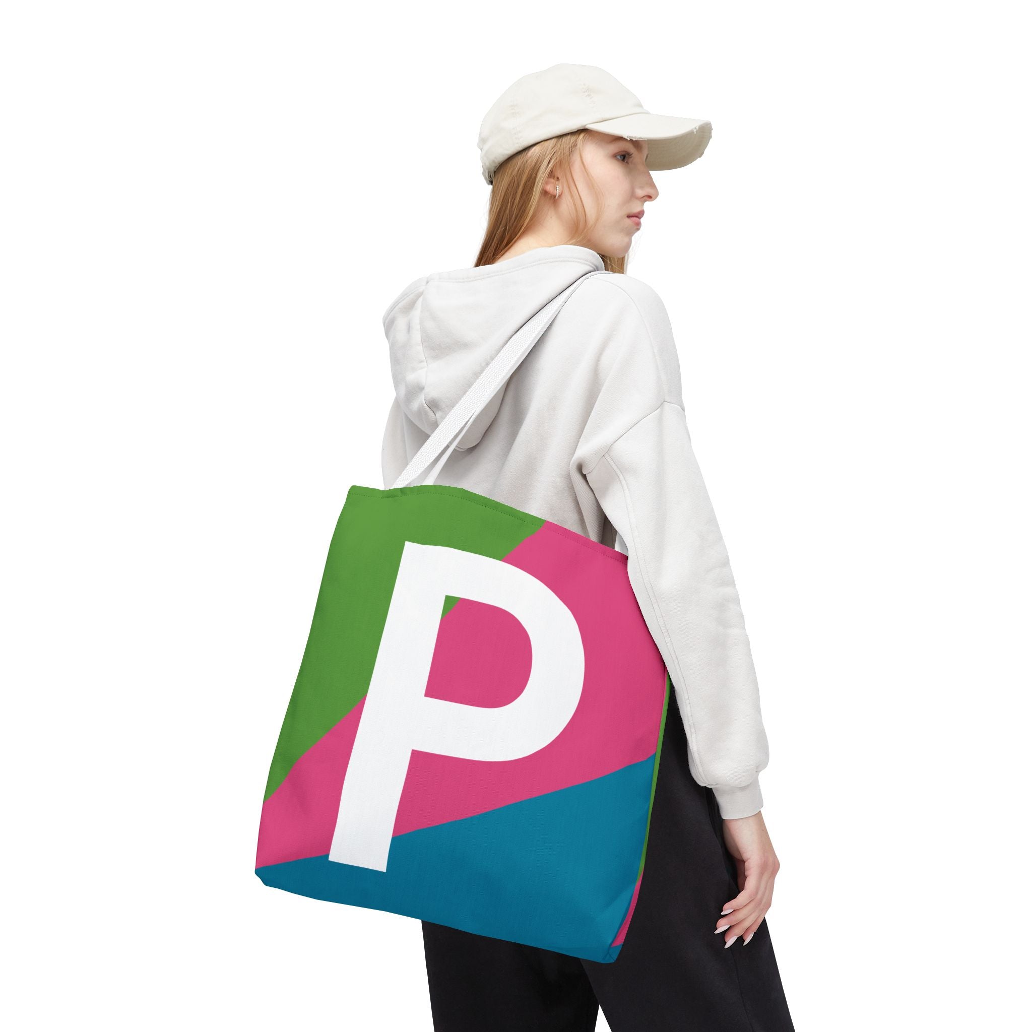 Monogram 'P' Colorblock Tote Bag — Personalized Initial P Shoulder Tote