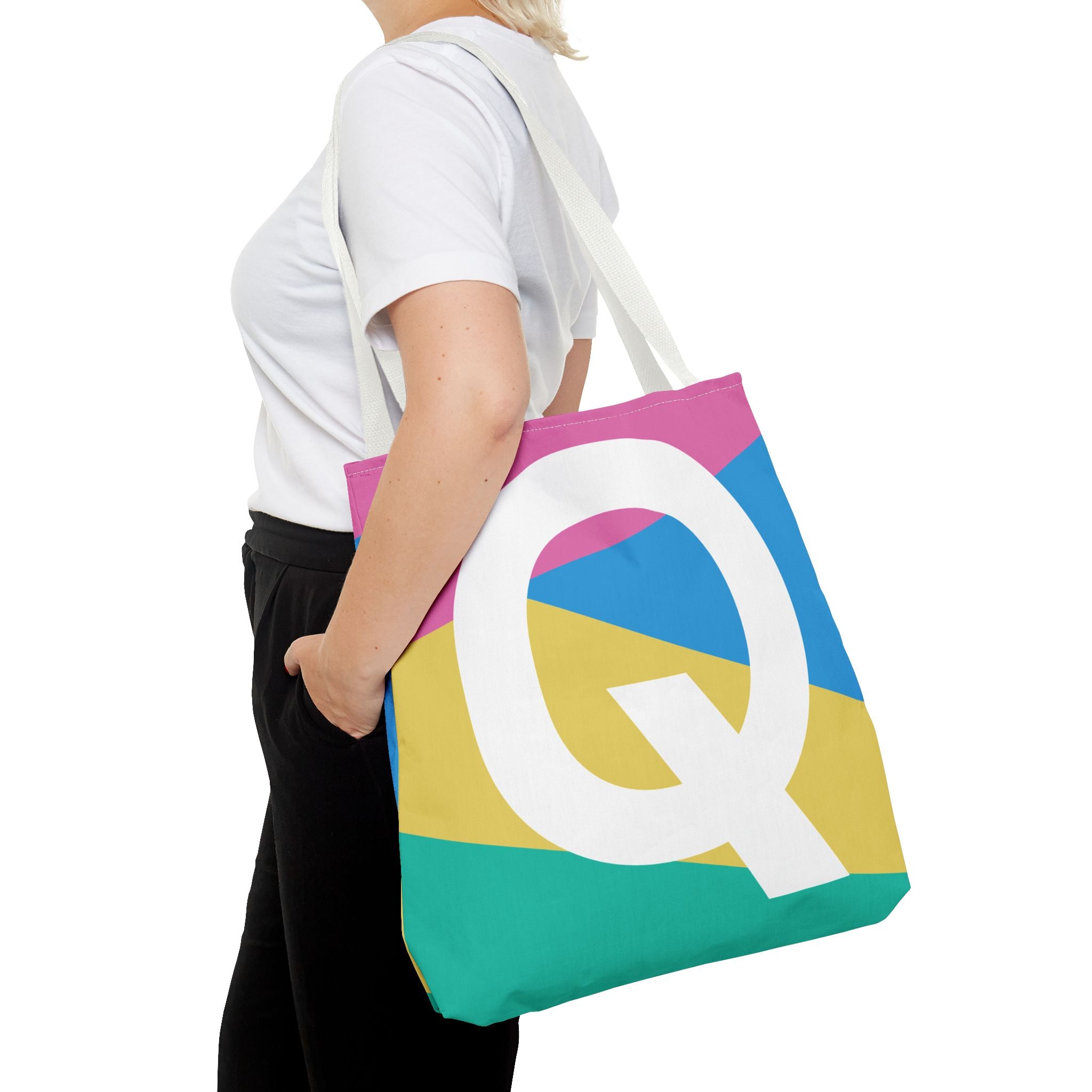 Monogram 'Q' Colorblock Tote Bag — Personalized Initial Q Shoulder Tote