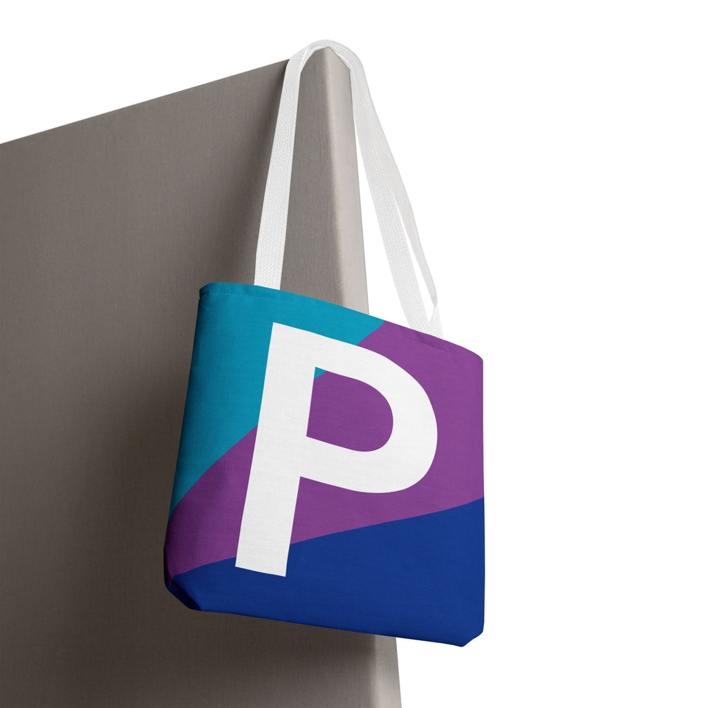 Monogram 'P' Colorblock Tote Bag — Personalized Initial P Shoulder Tote