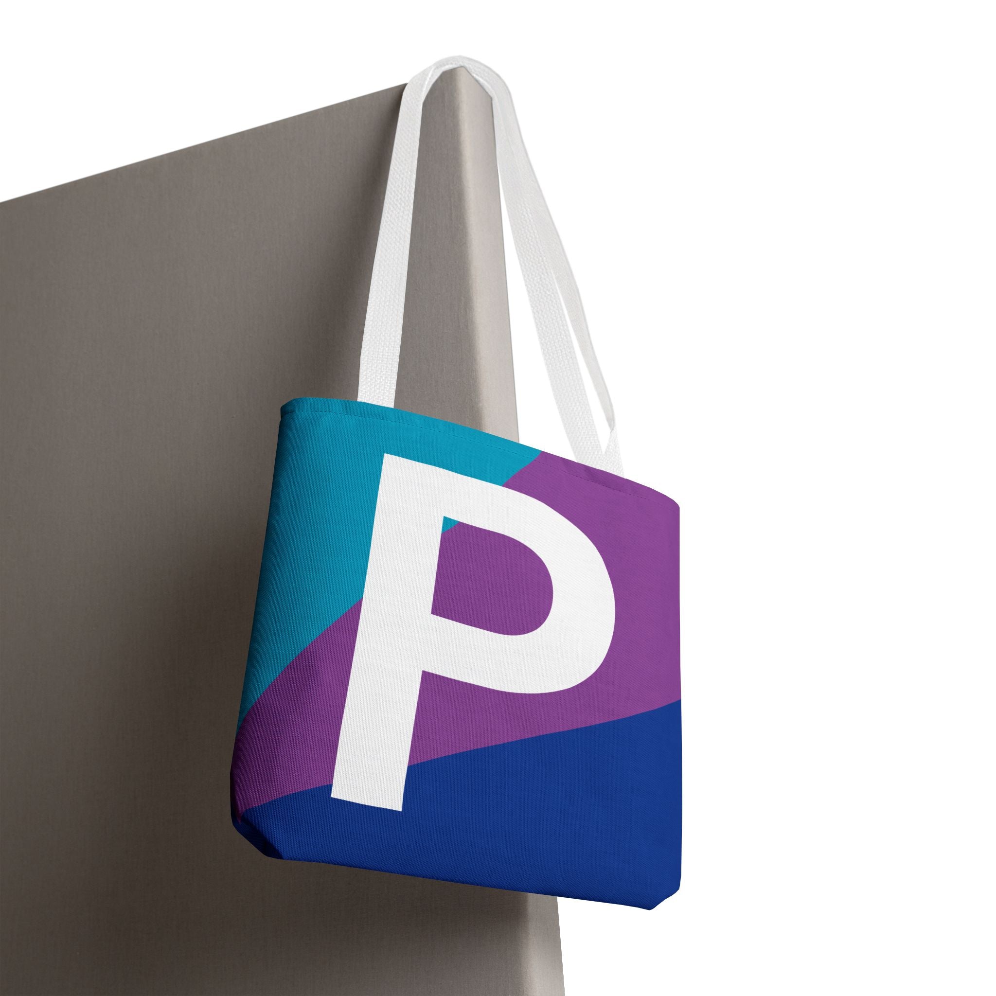 Monogram 'P' Colorblock Tote Bag — Personalized Initial P Shoulder Tote