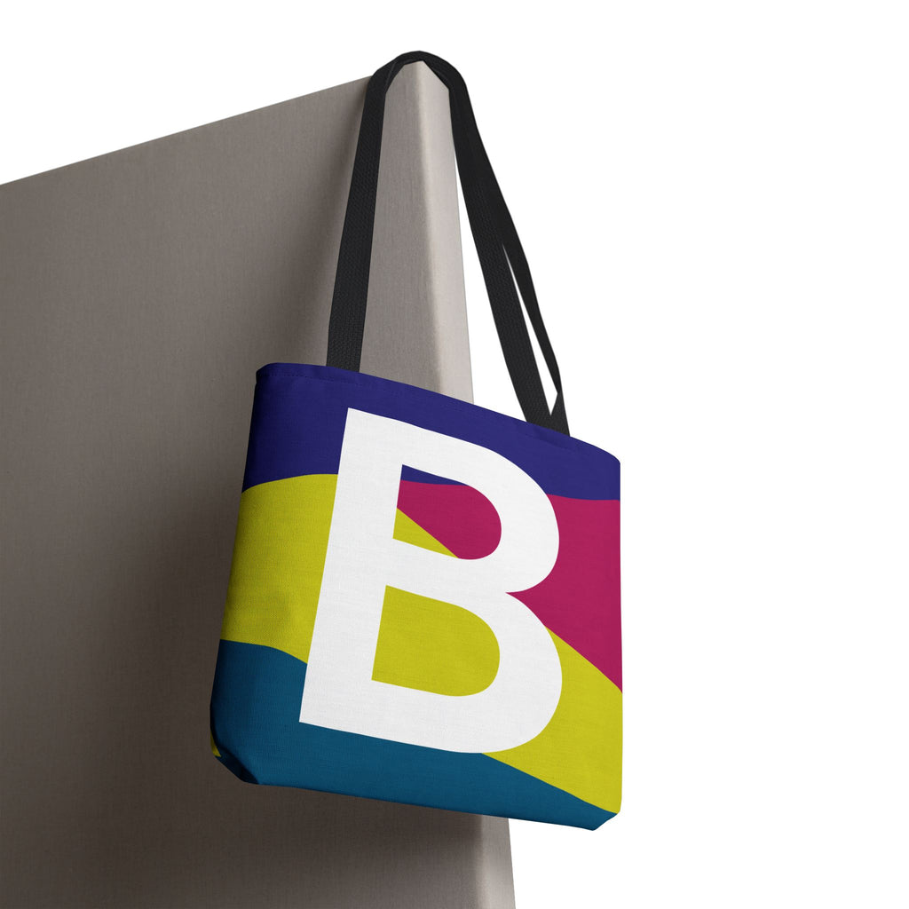 Monogram 'B' Colorblock Tote Bag — Personalized Initial B Shoulder Tote