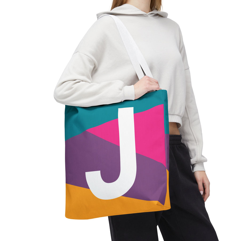 Monogram 'J' Colorblock Tote Bag — Personalized Initial J Shoulder Tote