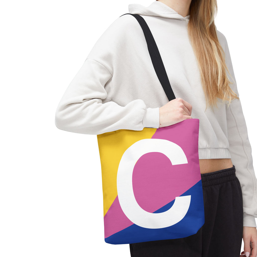 Monogram 'C' Colorblock Tote Bag — Personalized Initial C Shoulder Tote