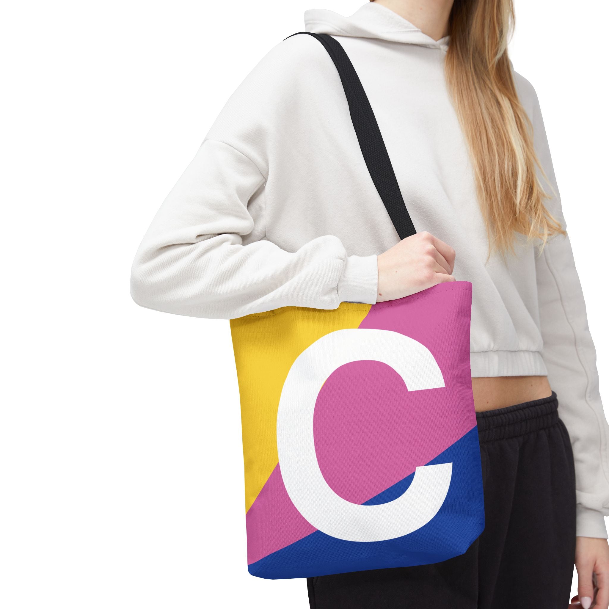 Monogram 'C' Colorblock Tote Bag — Personalized Initial C Shoulder Tote