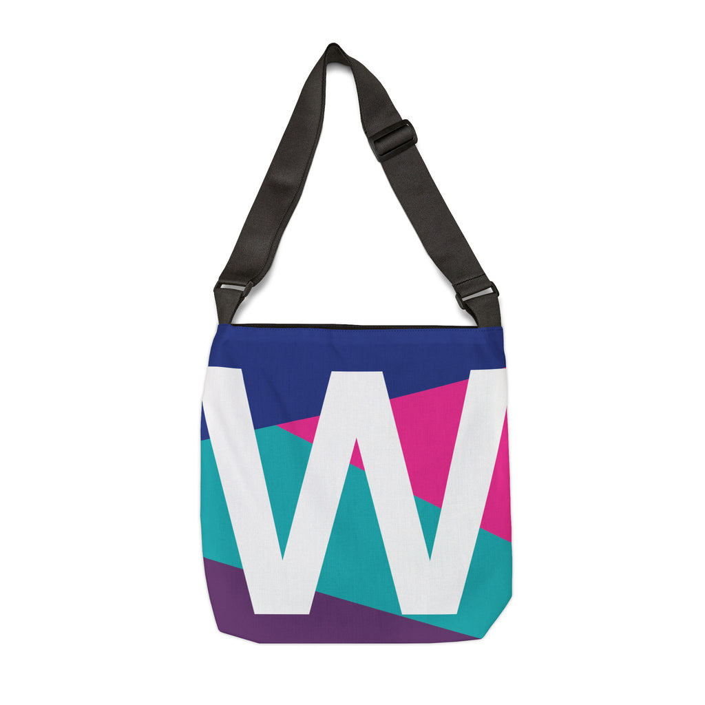 Initial Letter 'W' Colorblock Adjustable Tote Bag — Monogram Alphabet Shoulder Bag