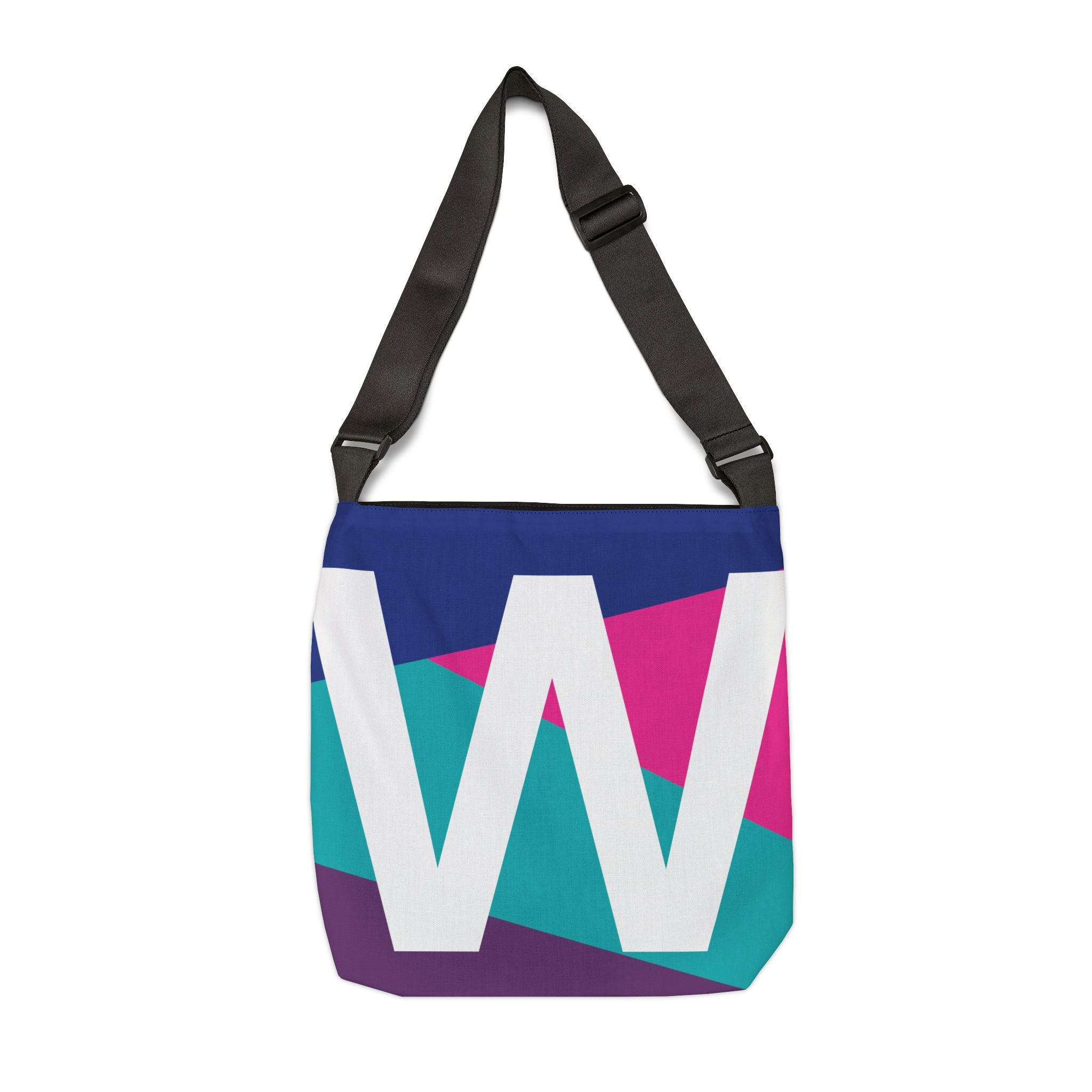 Initial Letter 'W' Colorblock Adjustable Tote Bag — Monogram Alphabet Shoulder Bag