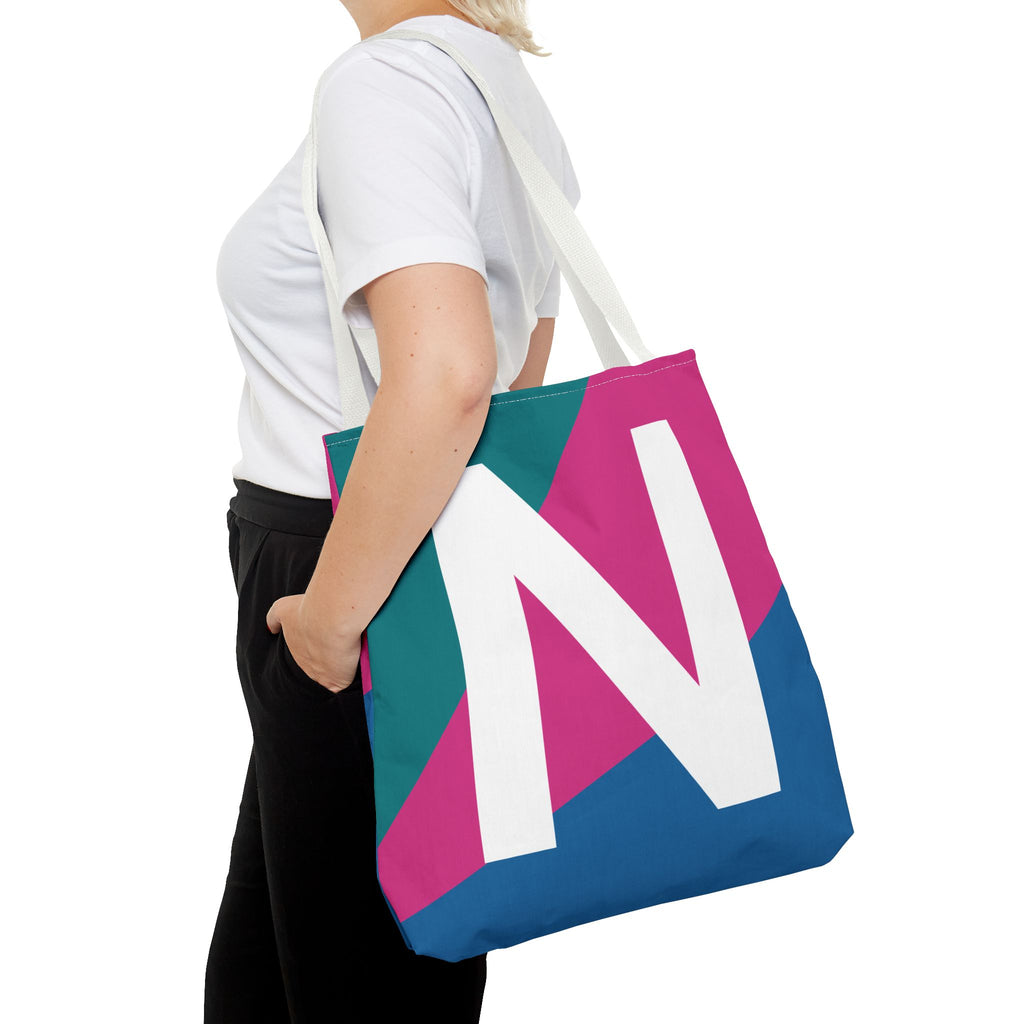 Monogram 'N' Colorblock Tote Bag — Personalized Initial N Shoulder Tote