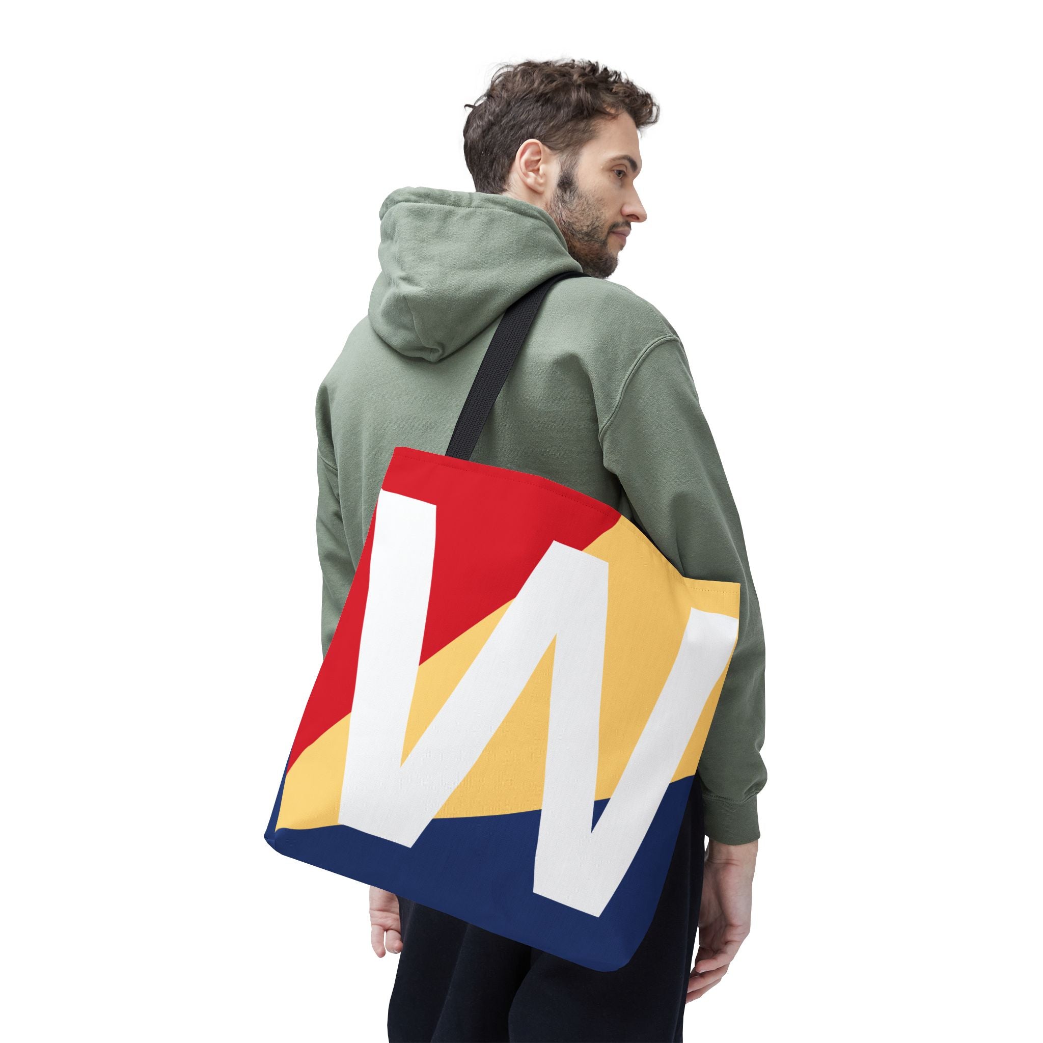 Monogram 'W' Colorblock Tote Bag — Personalized Initial W Shoulder Tote