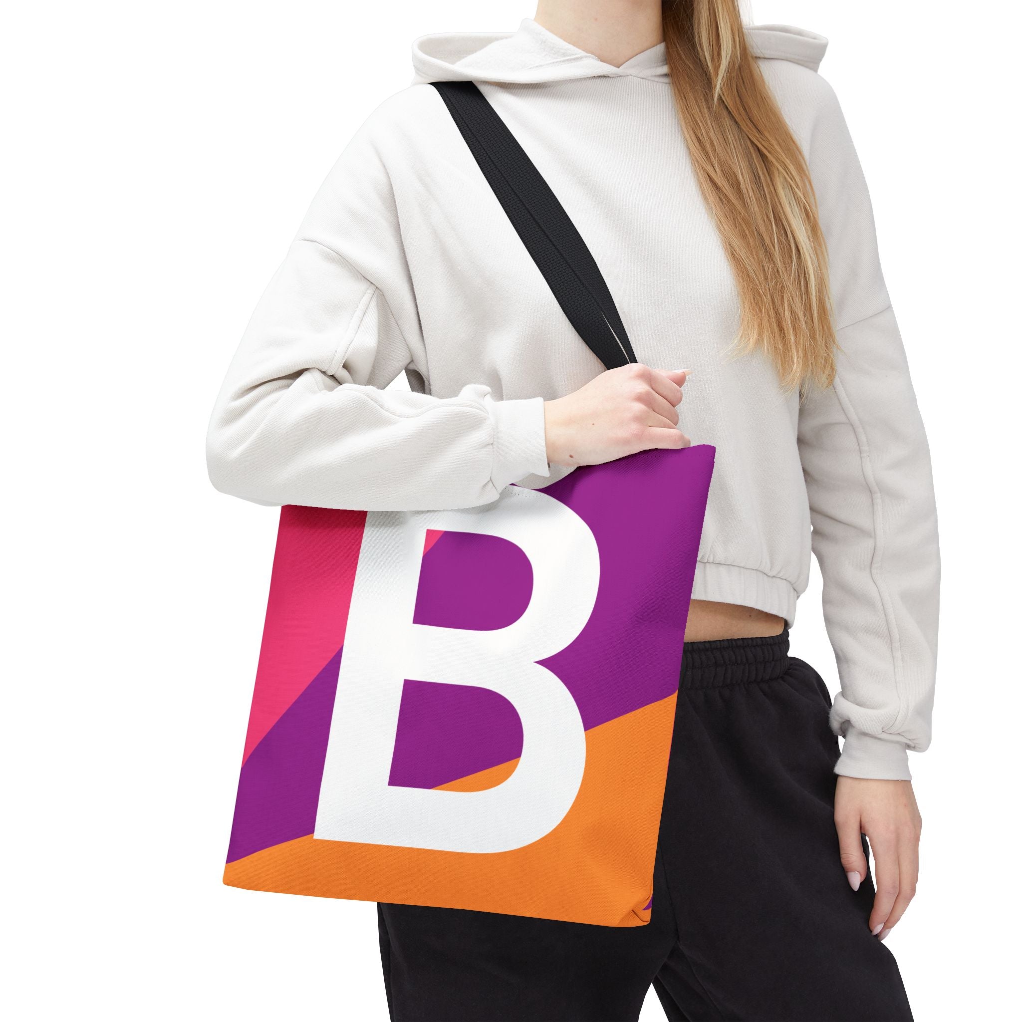 Monogram 'B' Colorblock Tote Bag — Personalized Initial B Shoulder Tote