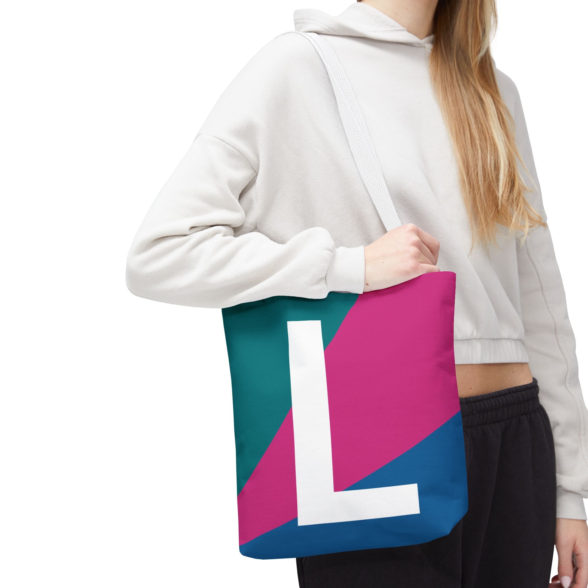 Monogram 'L' Colorblock Tote Bag — Personalized Initial L Shoulder Tote