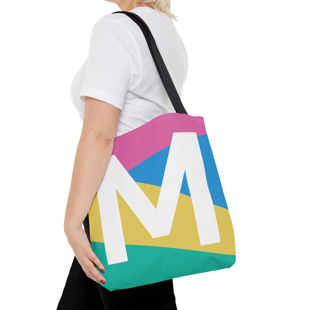 Monogram 'M' Colorblock Tote Bag — Personalized Initial M Shoulder Tote