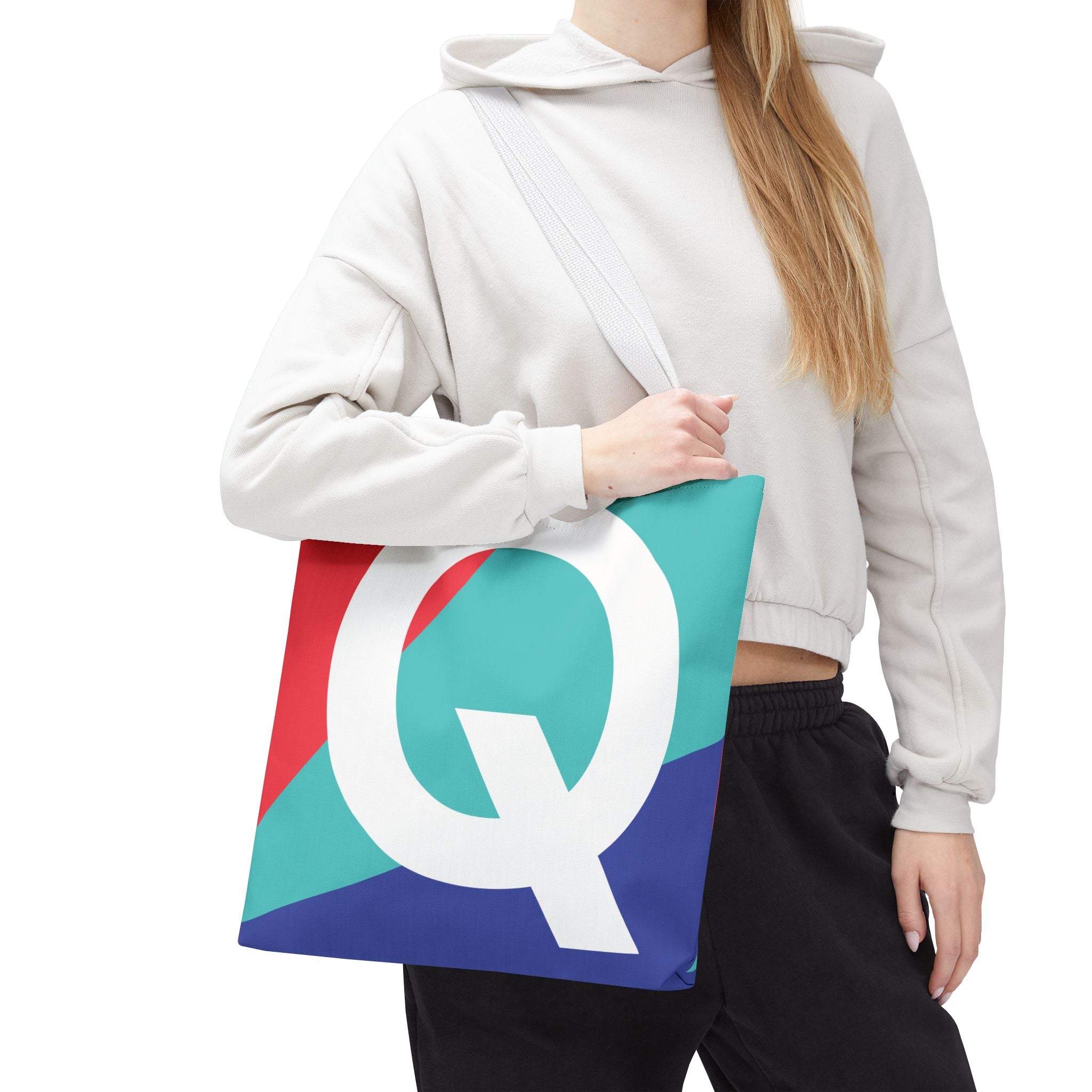 Monogram 'Q' Colorblock Tote Bag — Personalized Initial Q Shoulder Tote
