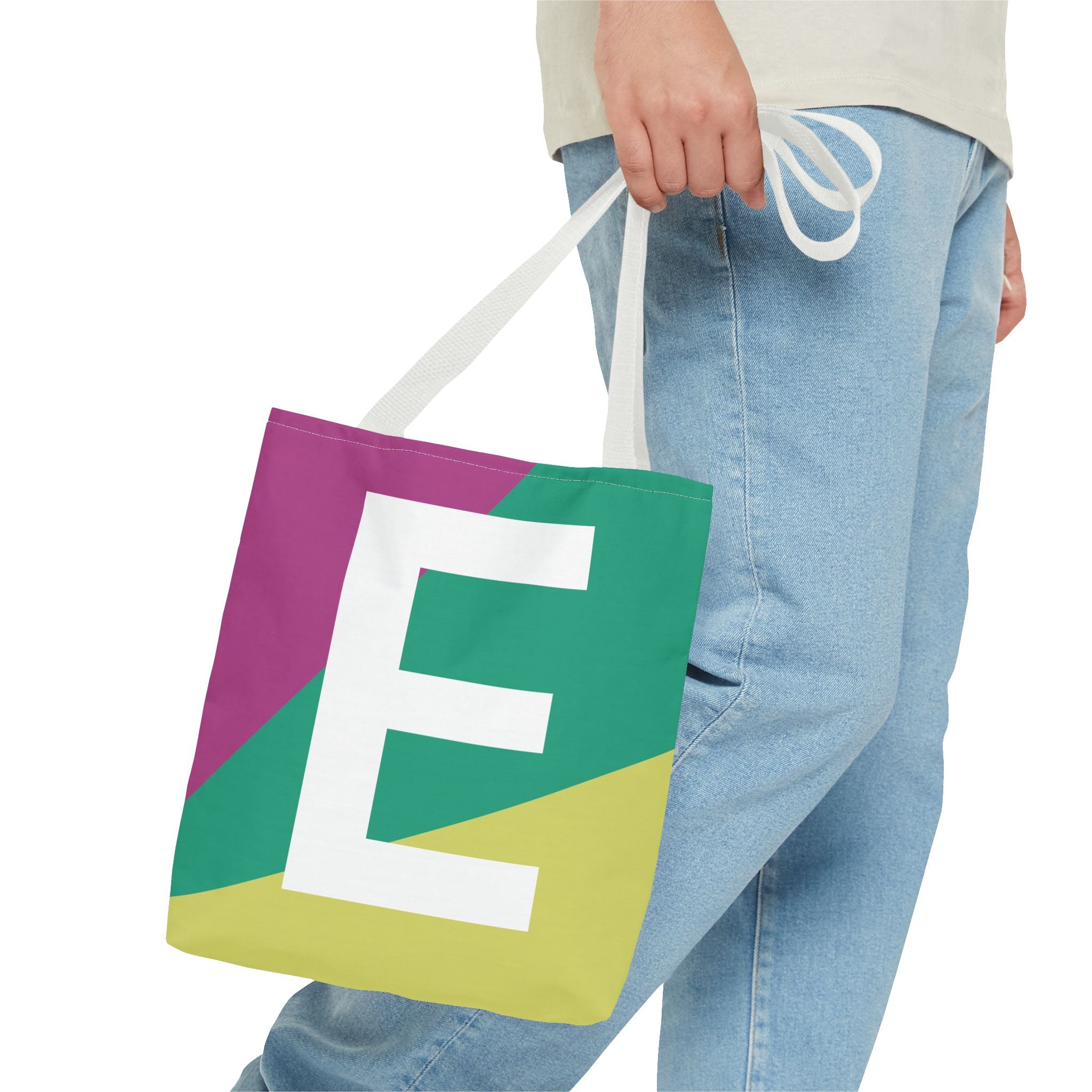Monogram 'E' Colorblock Tote Bag — Personalized Initial E Shoulder Tote