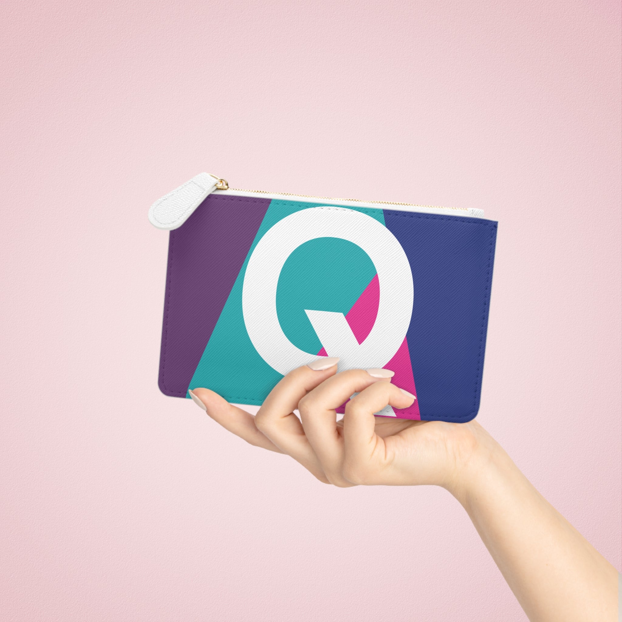 Initial Q Mini Clutch — Colorblock Monogram Wristlet Wallet