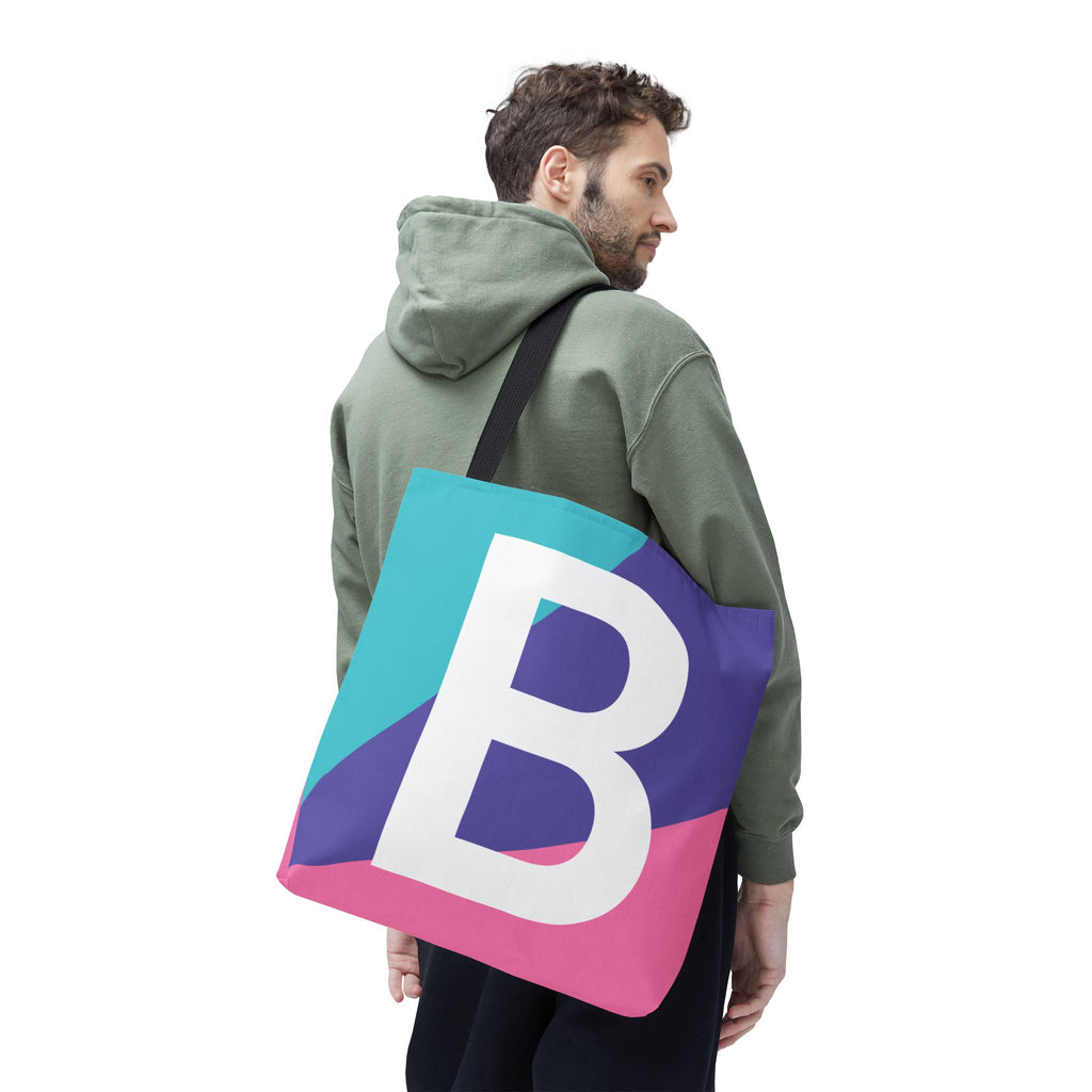 Monogram 'B' Colorblock Tote Bag — Personalized Initial B Shoulder Tote