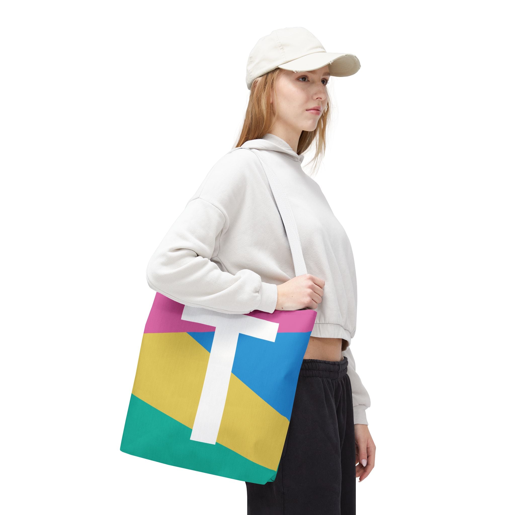Monogram 'T' Colorblock Tote Bag — Personalized Initial T Shoulder Tote