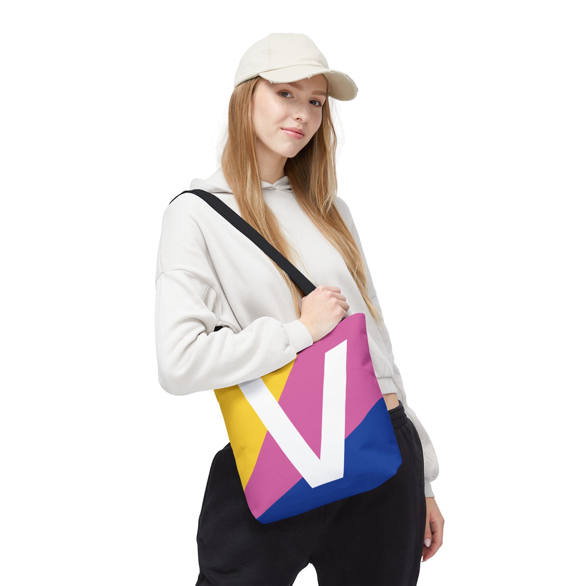 Monogram 'V' Colorblock Tote Bag — Personalized Initial V Shoulder Tote