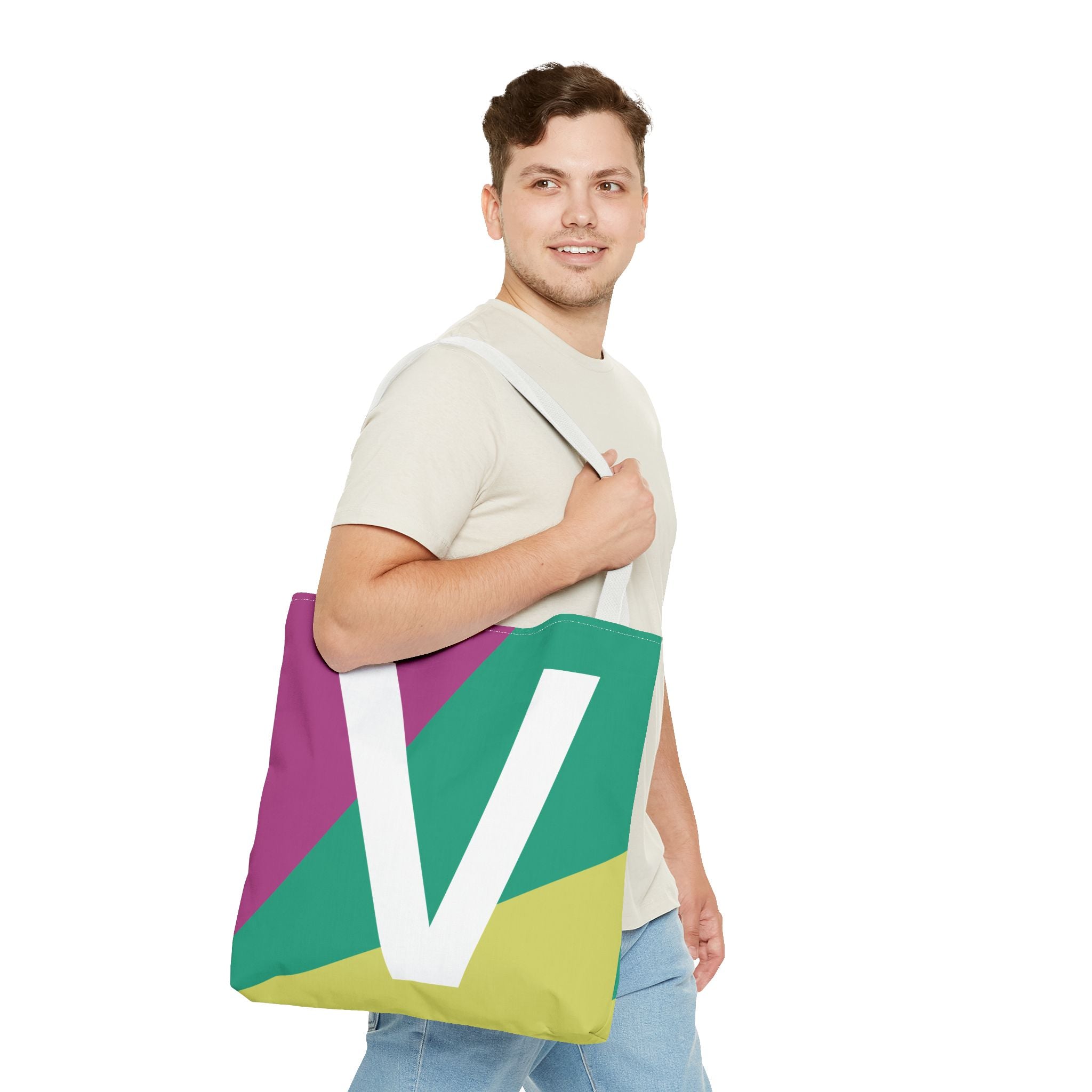 Monogram 'V' Colorblock Tote Bag — Personalized Initial V Shoulder Tote