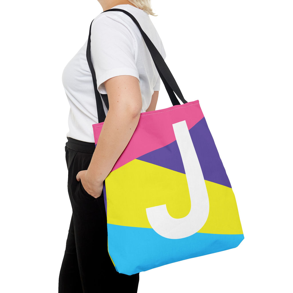 Monogram 'J' Colorblock Tote Bag — Personalized Initial J Shoulder Tote