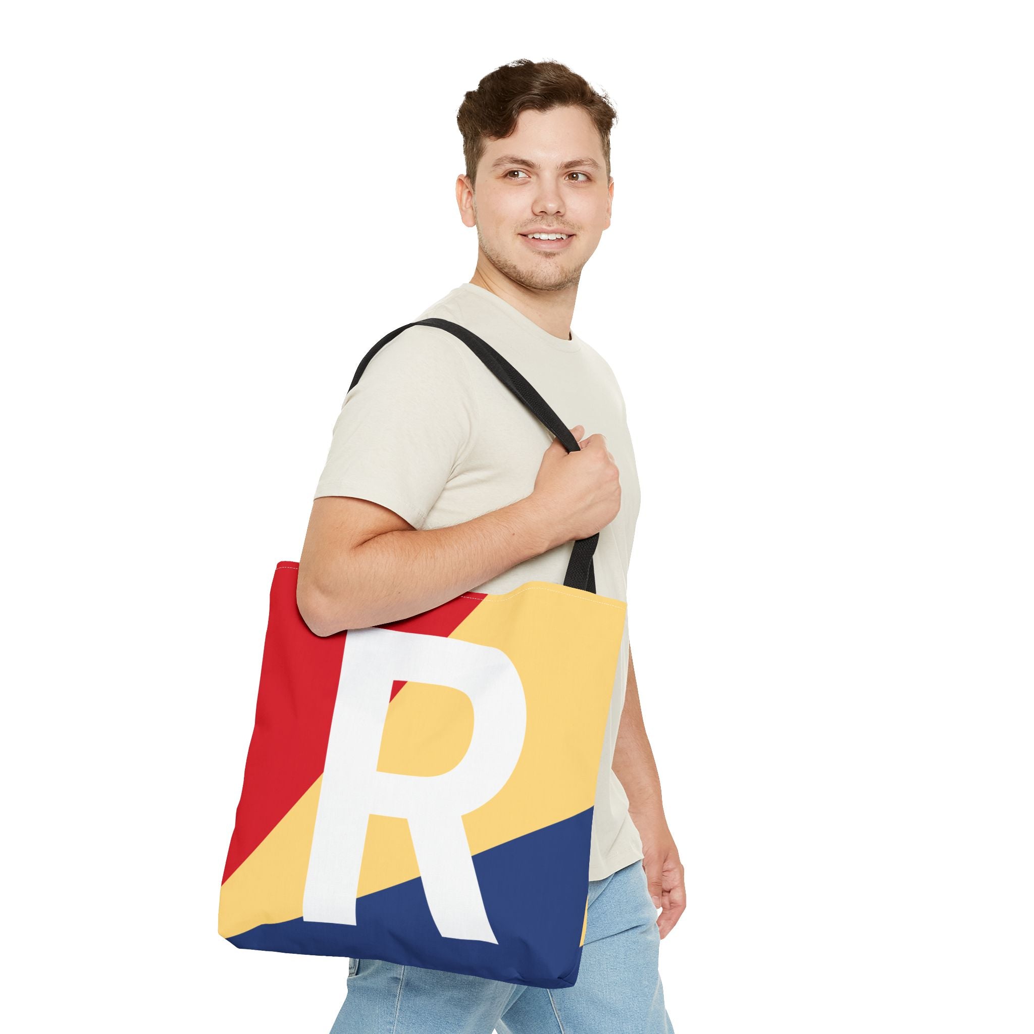 Monogram 'R' Colorblock Tote Bag — Personalized Initial R Shoulder Tote