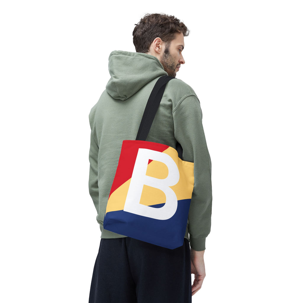 Monogram 'B' Colorblock Tote Bag — Personalized Initial B Shoulder Tote
