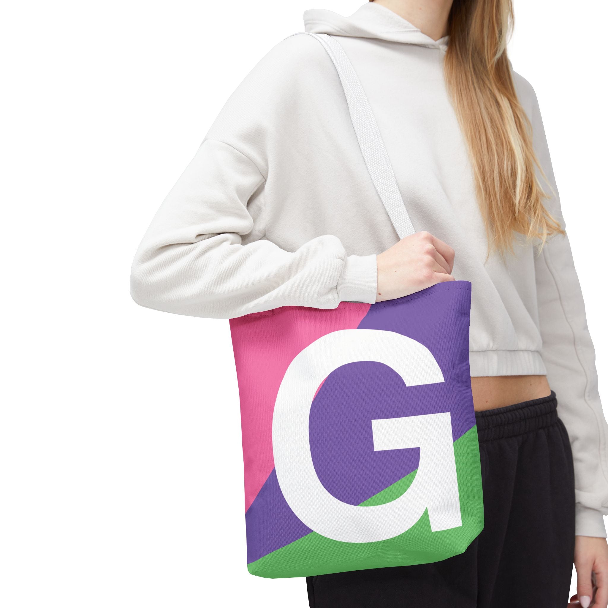 Monogram 'G' Colorblock Tote Bag — Personalized Initial G Shoulder Tote