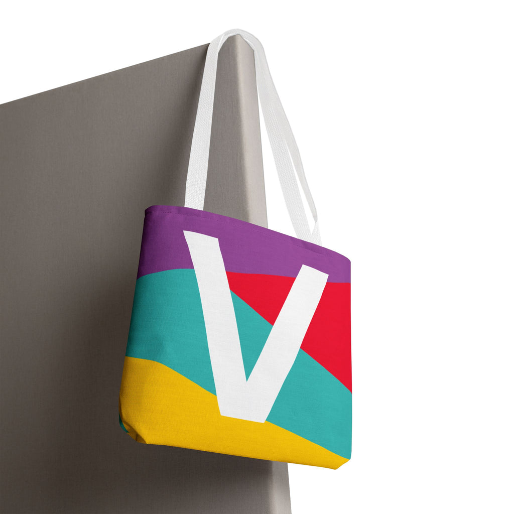 Monogram 'V' Colorblock Tote Bag — Personalized Initial V Shoulder Tote
