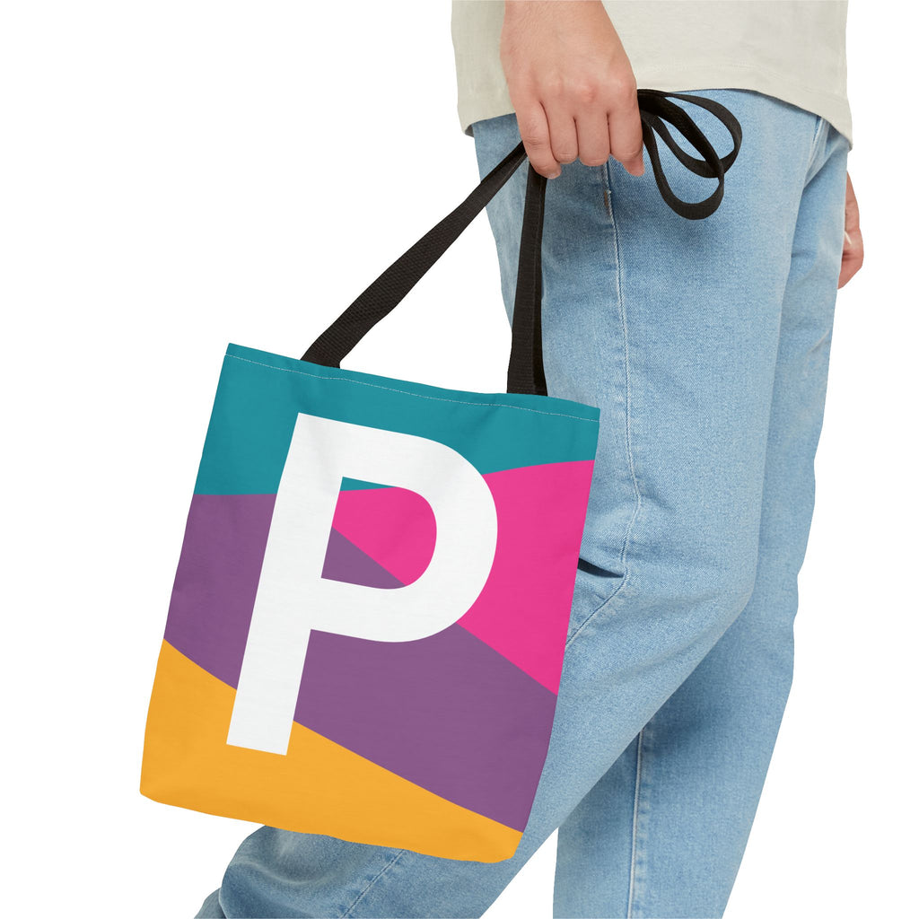 Monogram 'P' Colorblock Tote Bag — Personalized Initial P Shoulder Tote