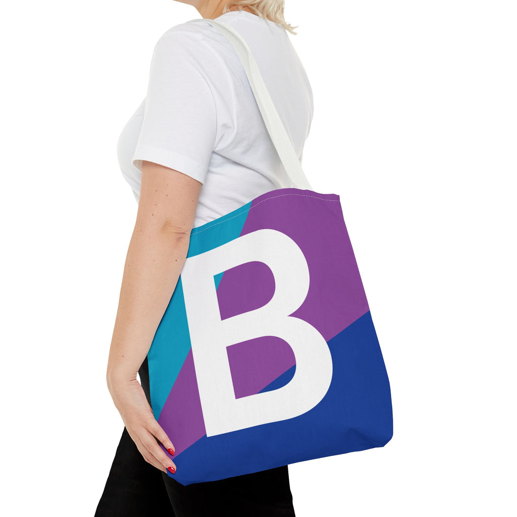 Monogram 'B' Colorblock Tote Bag — Personalized Initial B Shoulder Tote