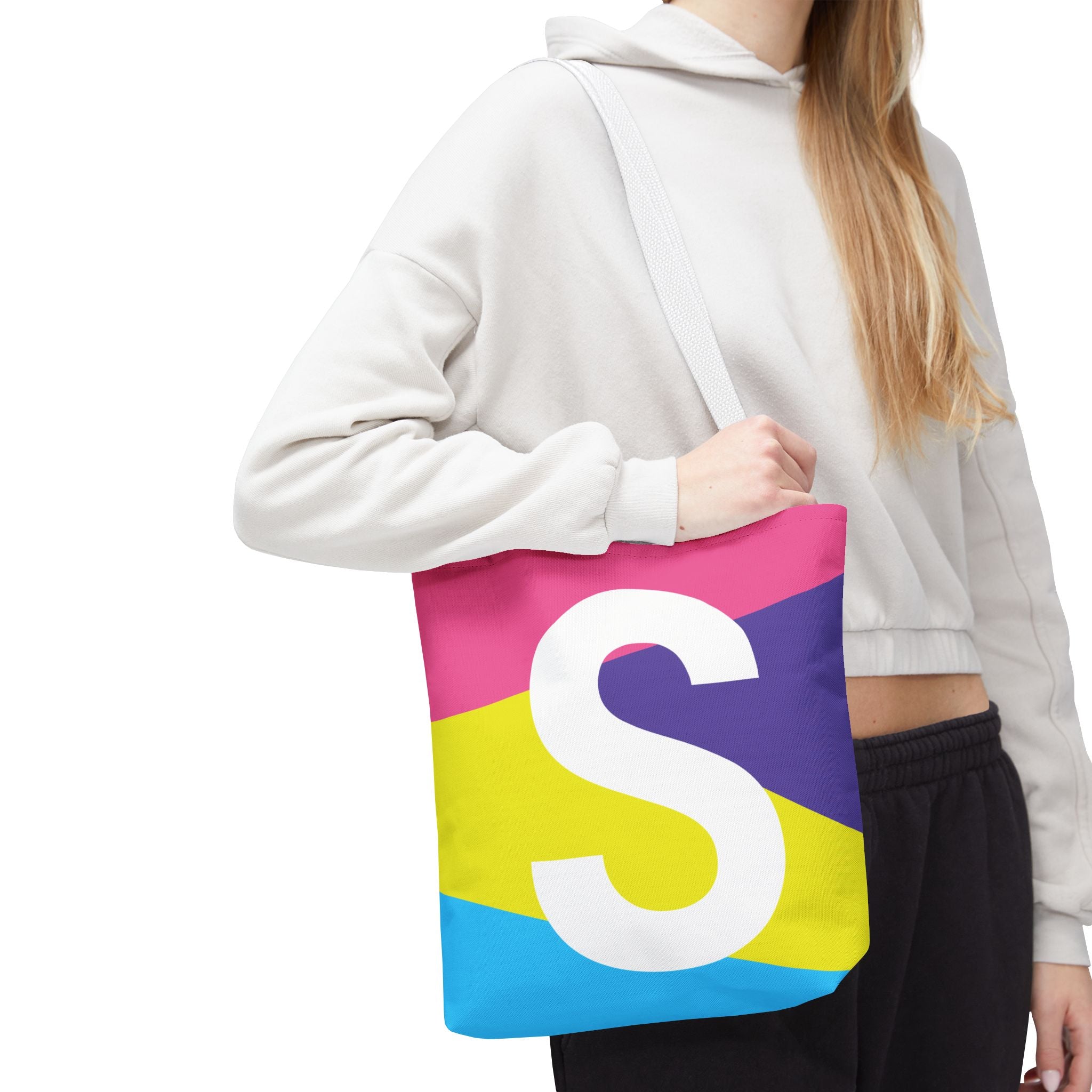 Monogram 'S' Colorblock Tote Bag — Personalized Initial S Shoulder Tote
