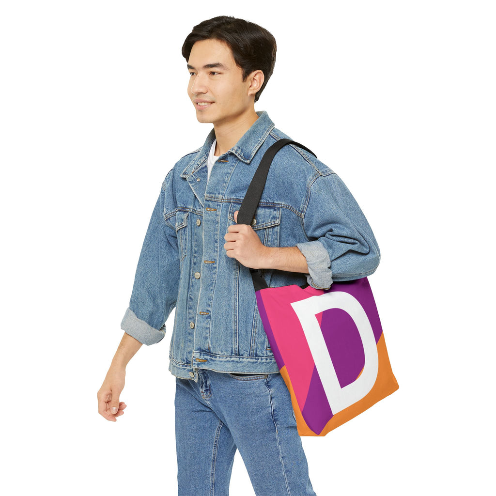 Initial Letter 'D' Colorblock Adjustable Tote Bag — Monogram Alphabet Shoulder Bag