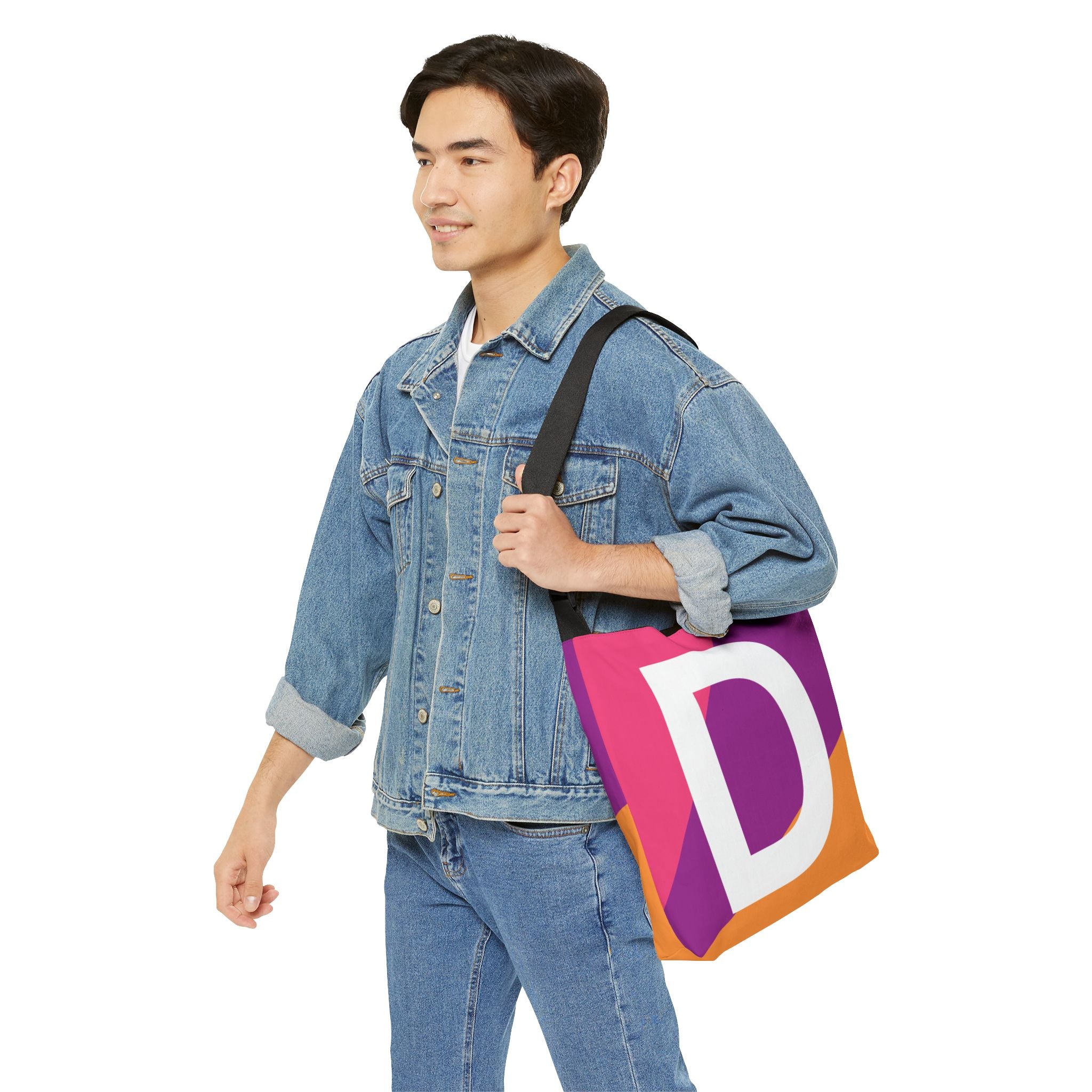 Initial Letter 'D' Colorblock Adjustable Tote Bag — Monogram Alphabet Shoulder Bag